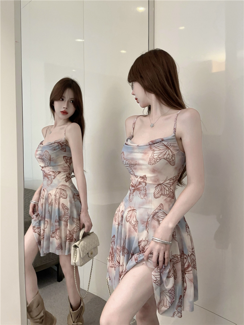 Butterfly Print Cami Dress Summer A-Line