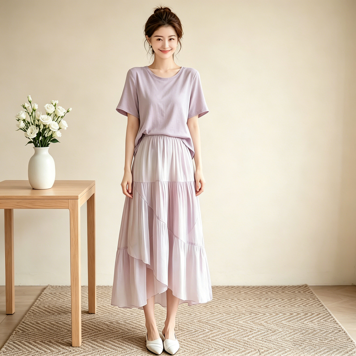 2026 Summer New Casual Fashion Age-Reducing Small Fragrance Style Satin Top and Gradient Skirt Two-Piece Set for Women - Image 5