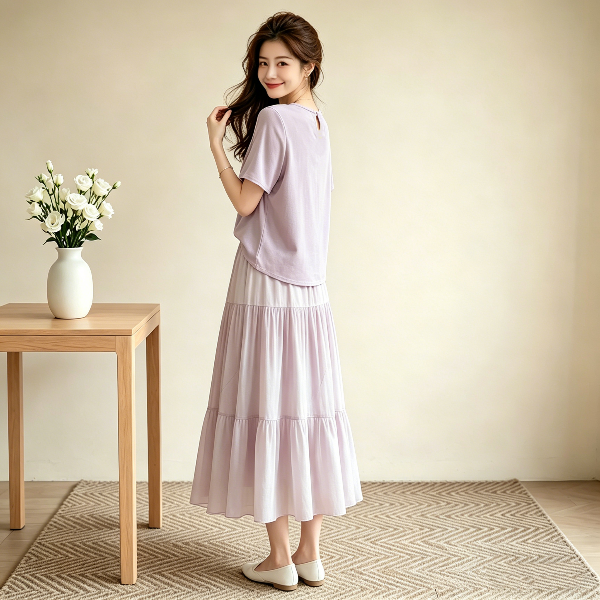 2026 Summer New Casual Fashion Age-Reducing Small Fragrance Style Satin Top and Gradient Skirt Two-Piece Set for Women - Image 2