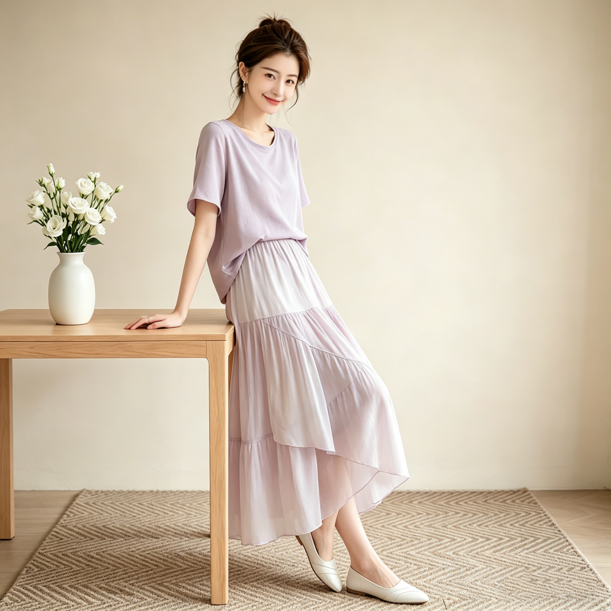 2026 Summer New Casual Fashion Age-Reducing Small Fragrance Style Satin Top and Gradient Skirt Two-Piece Set for Women - Image 4