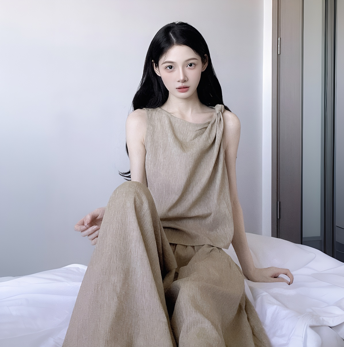 Women's Summer Linen Wide-Leg Pants Set - Light Luxury Two-Piece Outfit - Image 3
