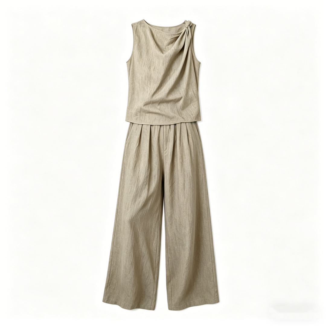 Women's Summer Linen Wide-Leg Pants Set - Light Luxury Two-Piece Outfit - Image 5