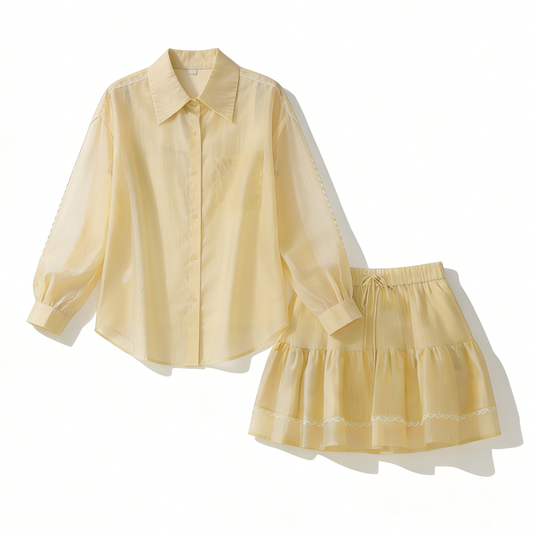 2026 Summer Sun Protection Two-Piece Set Women Long Sleeve Polo Collar Shirt Wide Leg Pants Shorts Commuter Outfit - Image 5