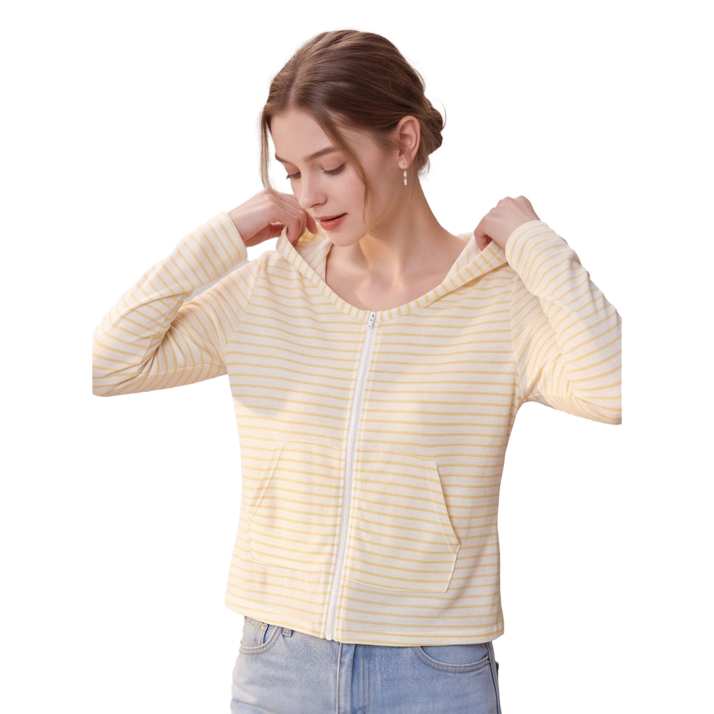 Color Block Striped Hooded Long Sleeve Sun Protection Cardigan Women Summer New Double Pocket Lightweight Breathable Petite Sun Shirt - Image 3