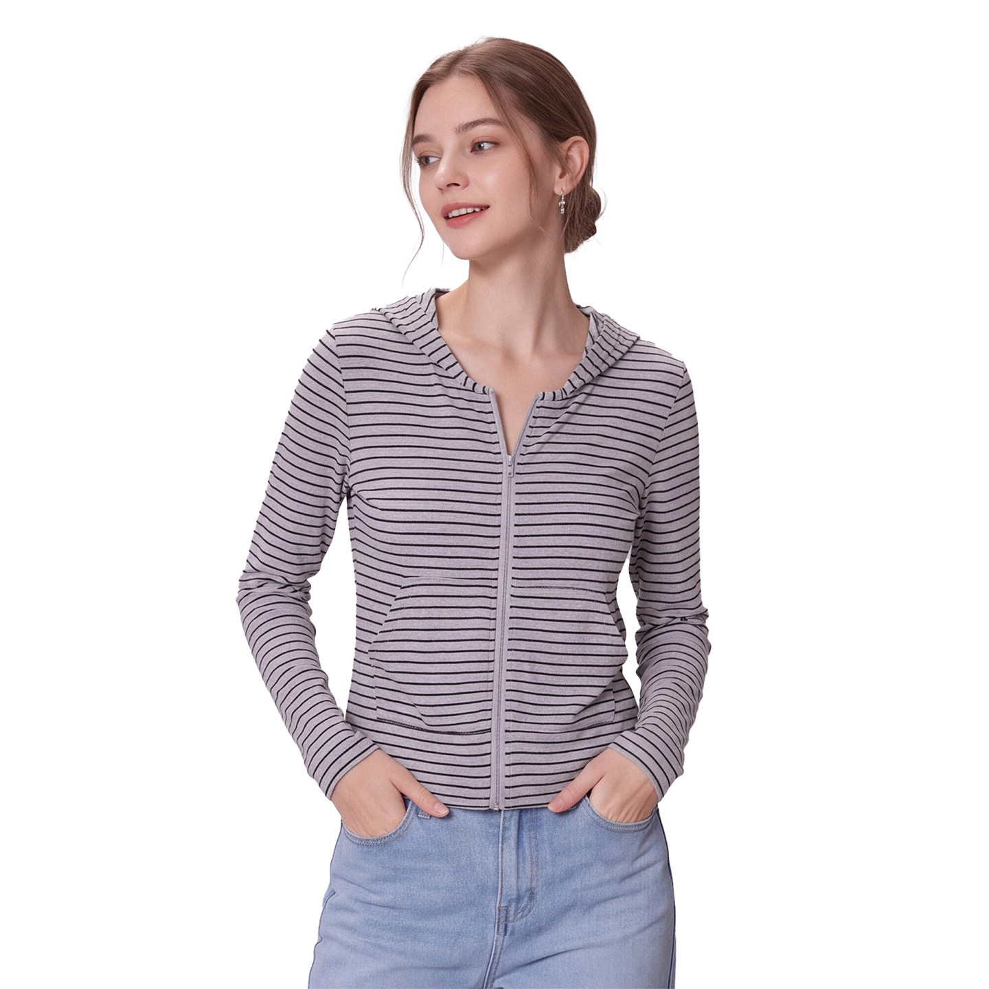 Color Block Striped Hooded Long Sleeve Sun Protection Cardigan Women Summer New Double Pocket Lightweight Breathable Petite Sun Shirt - Image 5