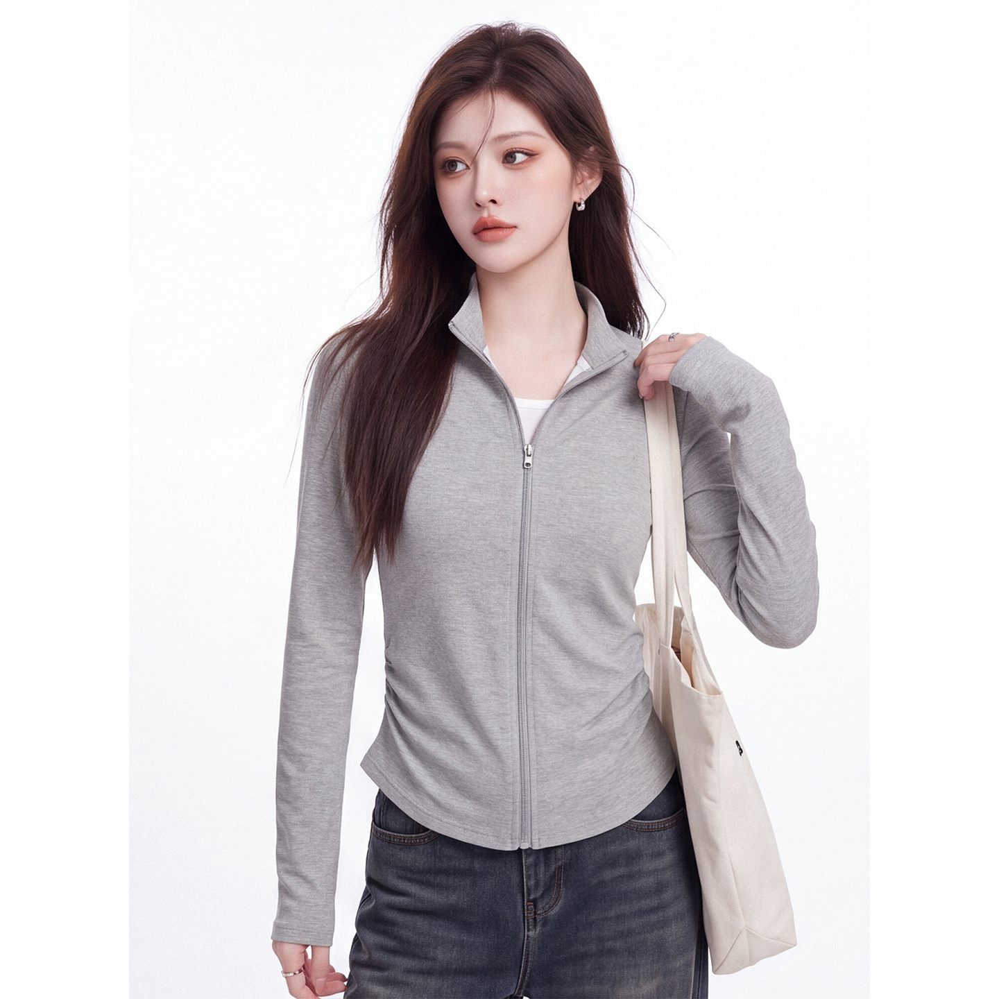 Color Block Faux Two Piece Stand Collar Long Sleeve T Shirt Women Autumn Korean Design Slim Fit Top - Image 3