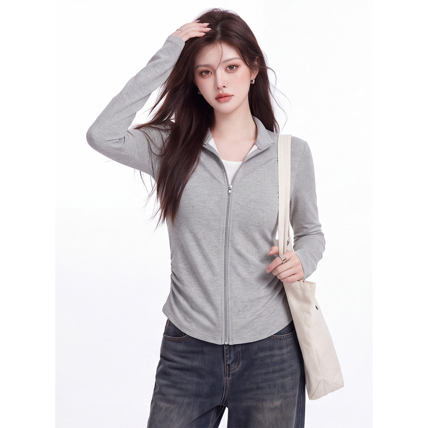 Color Block Faux Two Piece Stand Collar Long Sleeve T Shirt Women Autumn Korean Design Slim Fit Top - Image 4