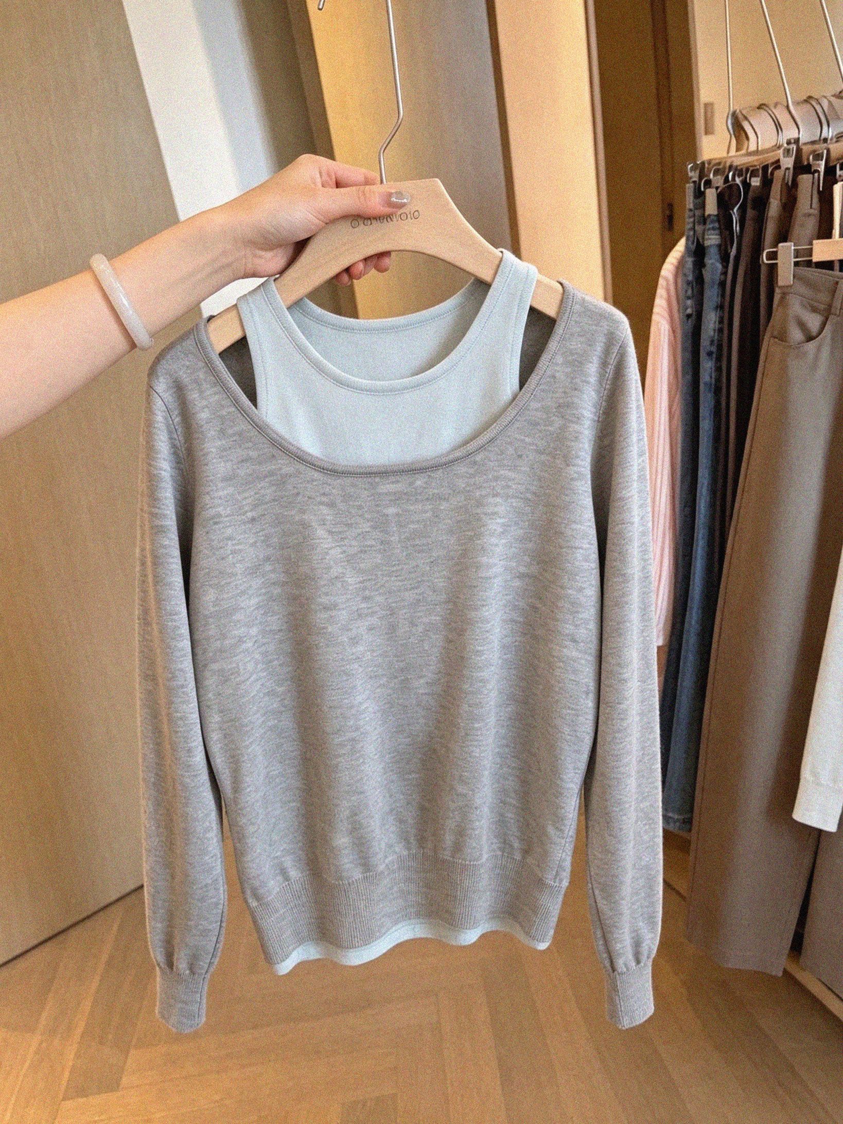 Women's Two-Piece Off-Shoulder Low-Neck Long-Sleeve Knit Top Chic Loose Fit - Style 3262b7 - Image 3