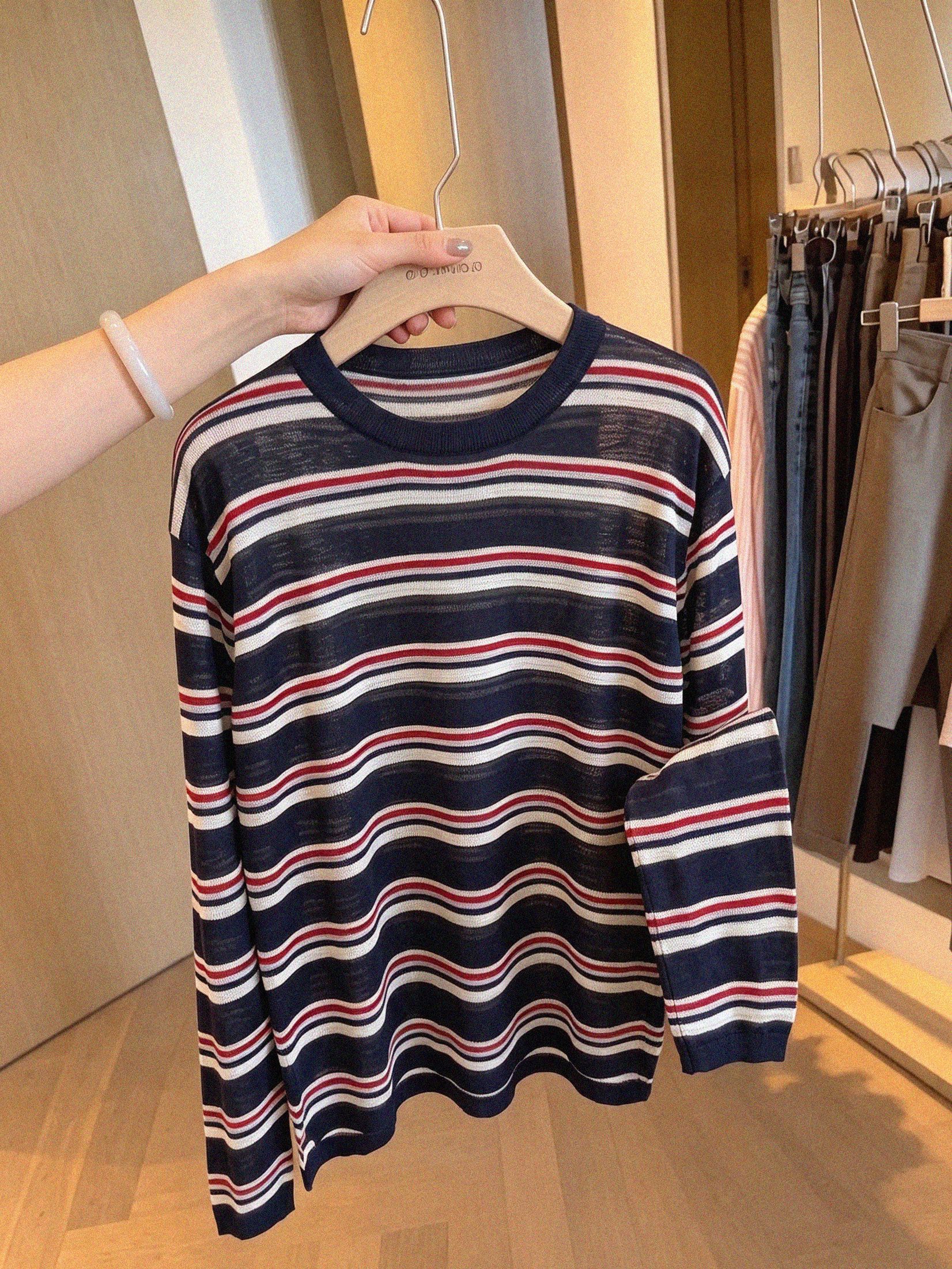 2026 Autumn Vintage Striped Long Sleeve Knit Top for Women Relaxed Sun Protection Outer Layer - Image 4
