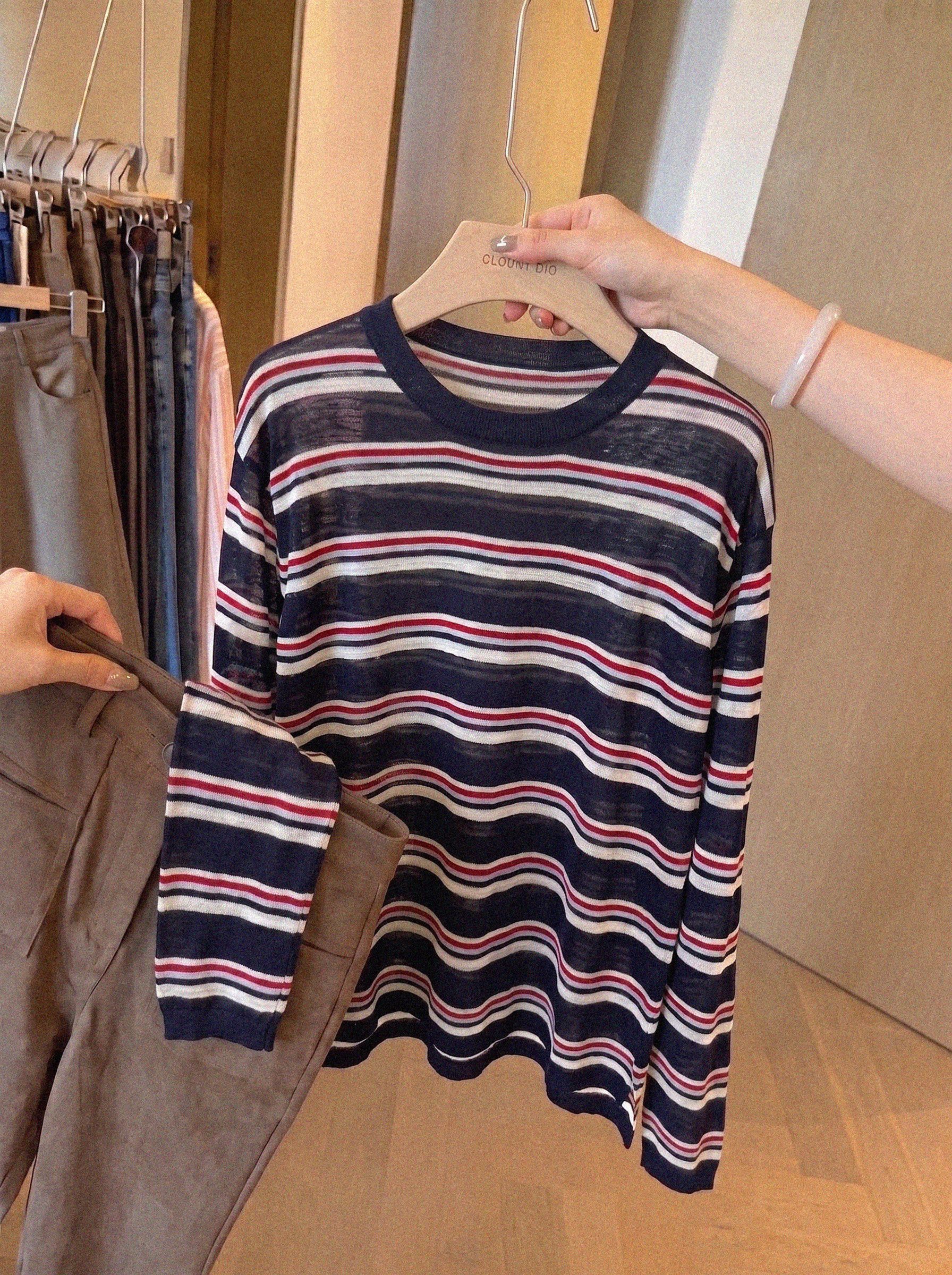 2026 Autumn Vintage Striped Long Sleeve Knit Top for Women Relaxed Sun Protection Outer Layer