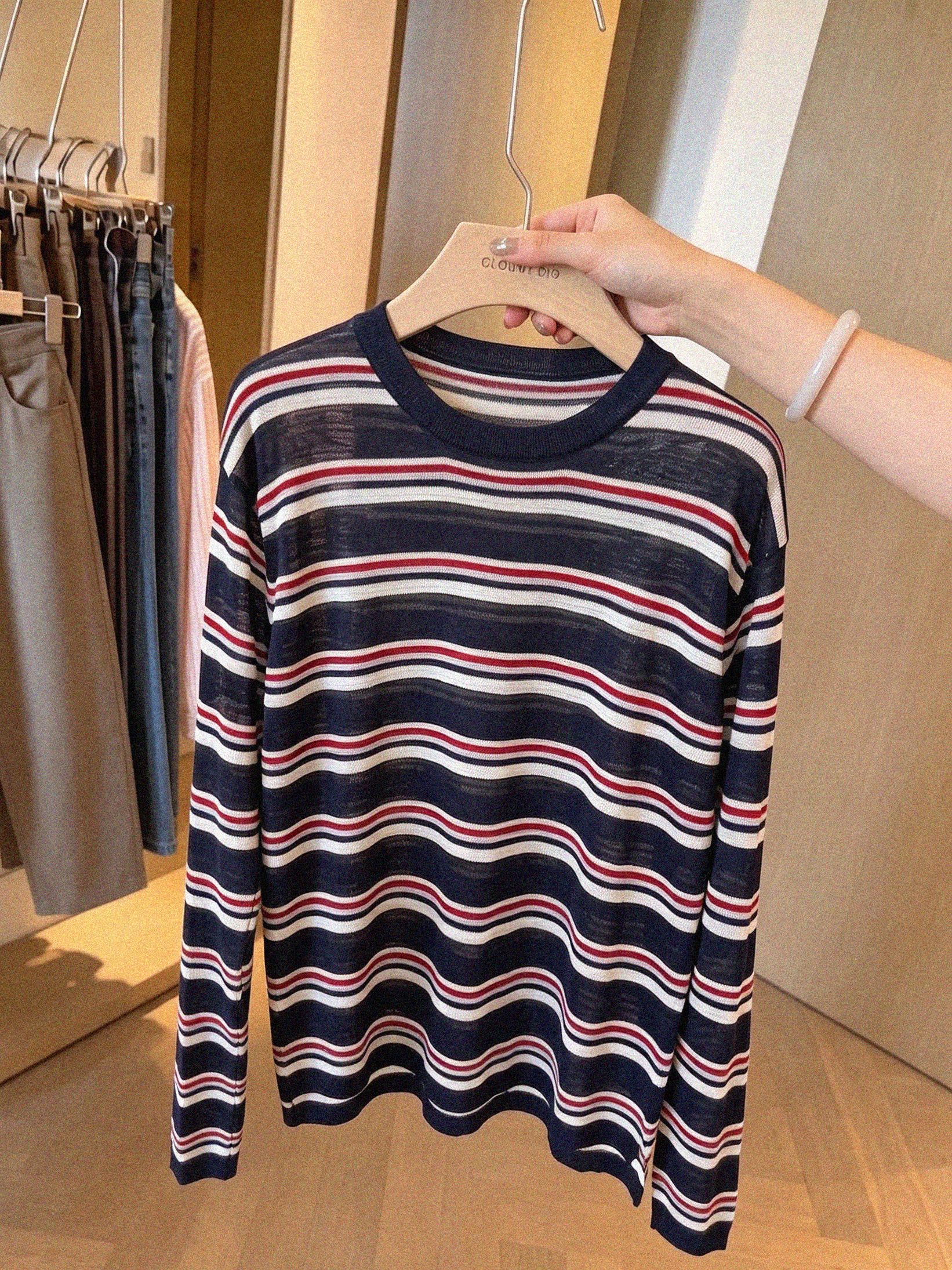 2026 Autumn Vintage Striped Long Sleeve Knit Top for Women Relaxed Sun Protection Outer Layer - Image 3