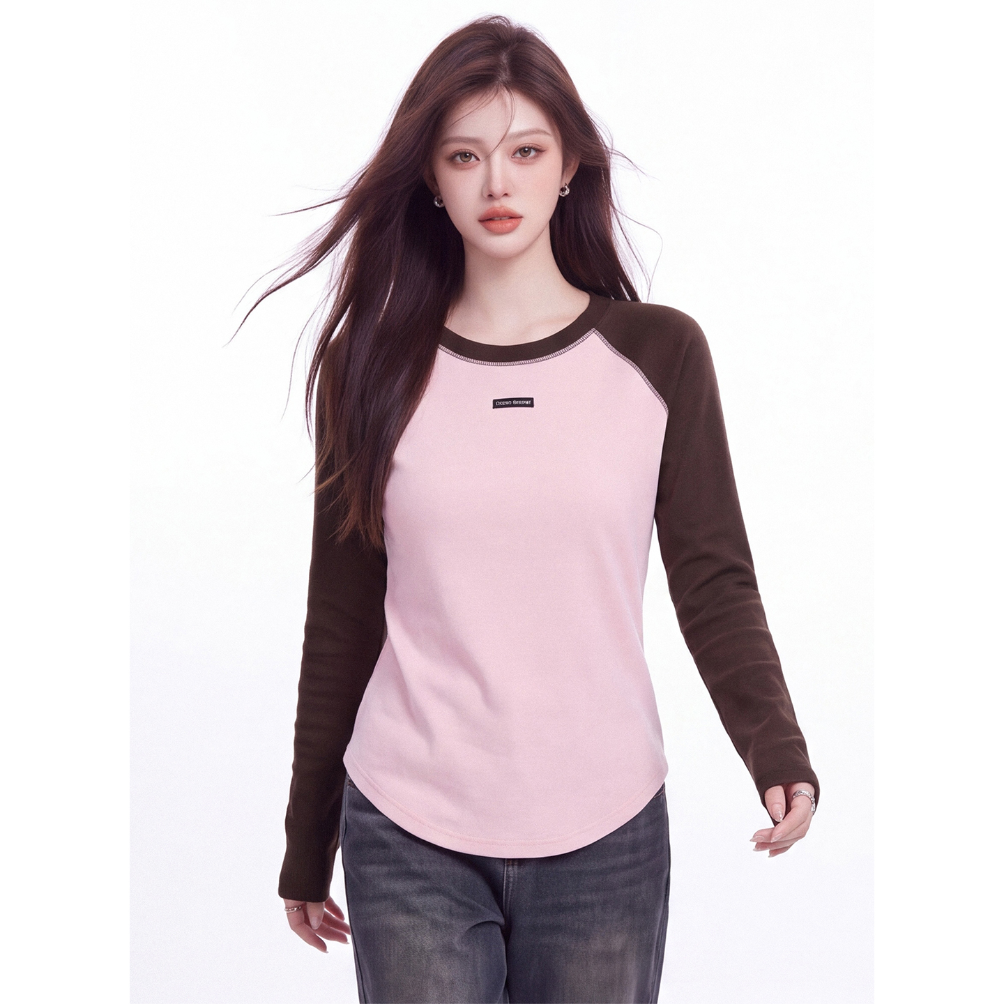 Women's Color-Block Raglan Sleeve Crewneck T-Shirt Slim Fit Fall 2026