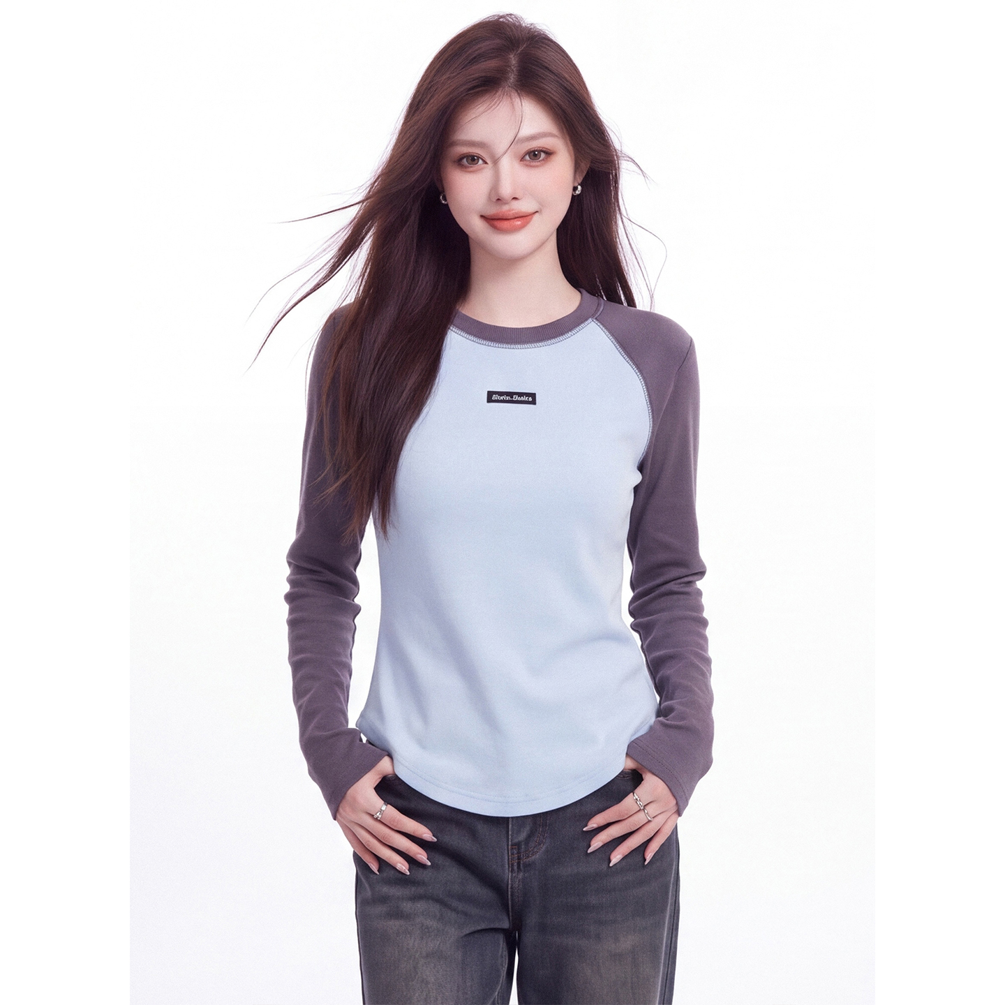 Women's Color-Block Raglan Sleeve Crewneck T-Shirt Slim Fit Fall 2026 - Image 3