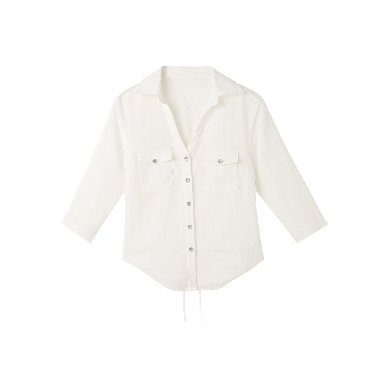 Women's White V-Neck Mid-Sleeve Shirt Fall 2026 Slim Fit Blouse - Image 5